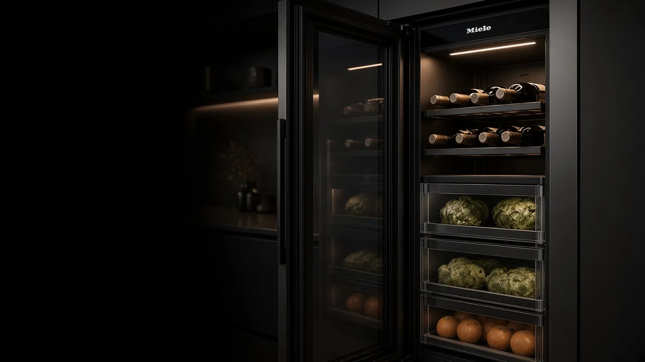 Встраиваемый холодильник Miele с открытой дверью